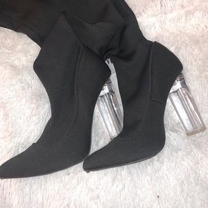 Cloth material black thigh high boots